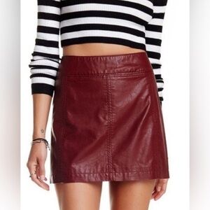 Free People Wine Maroon Vegan Leather Mini Skirt Seams Zipper 4 Four